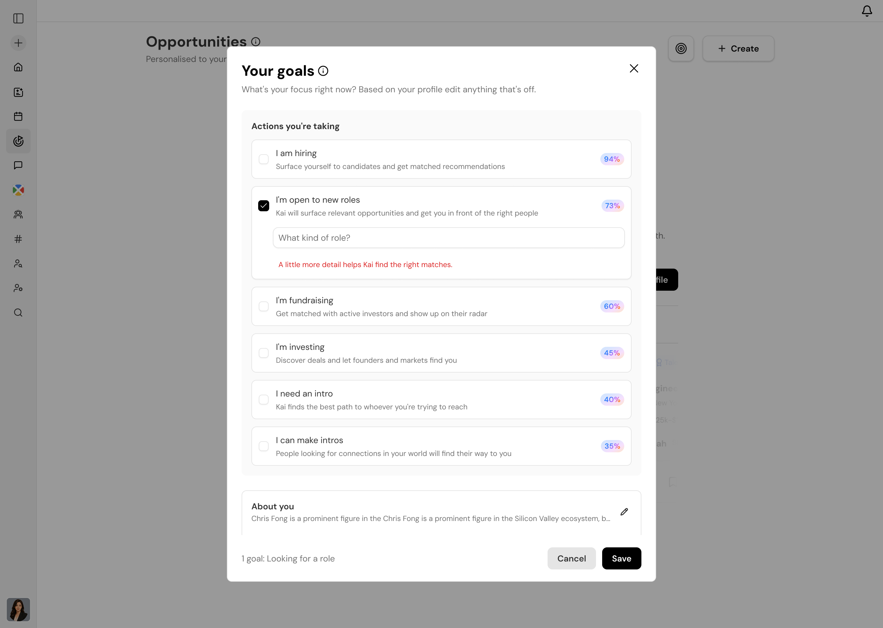 Define your goal — tell Kai what you're looking for